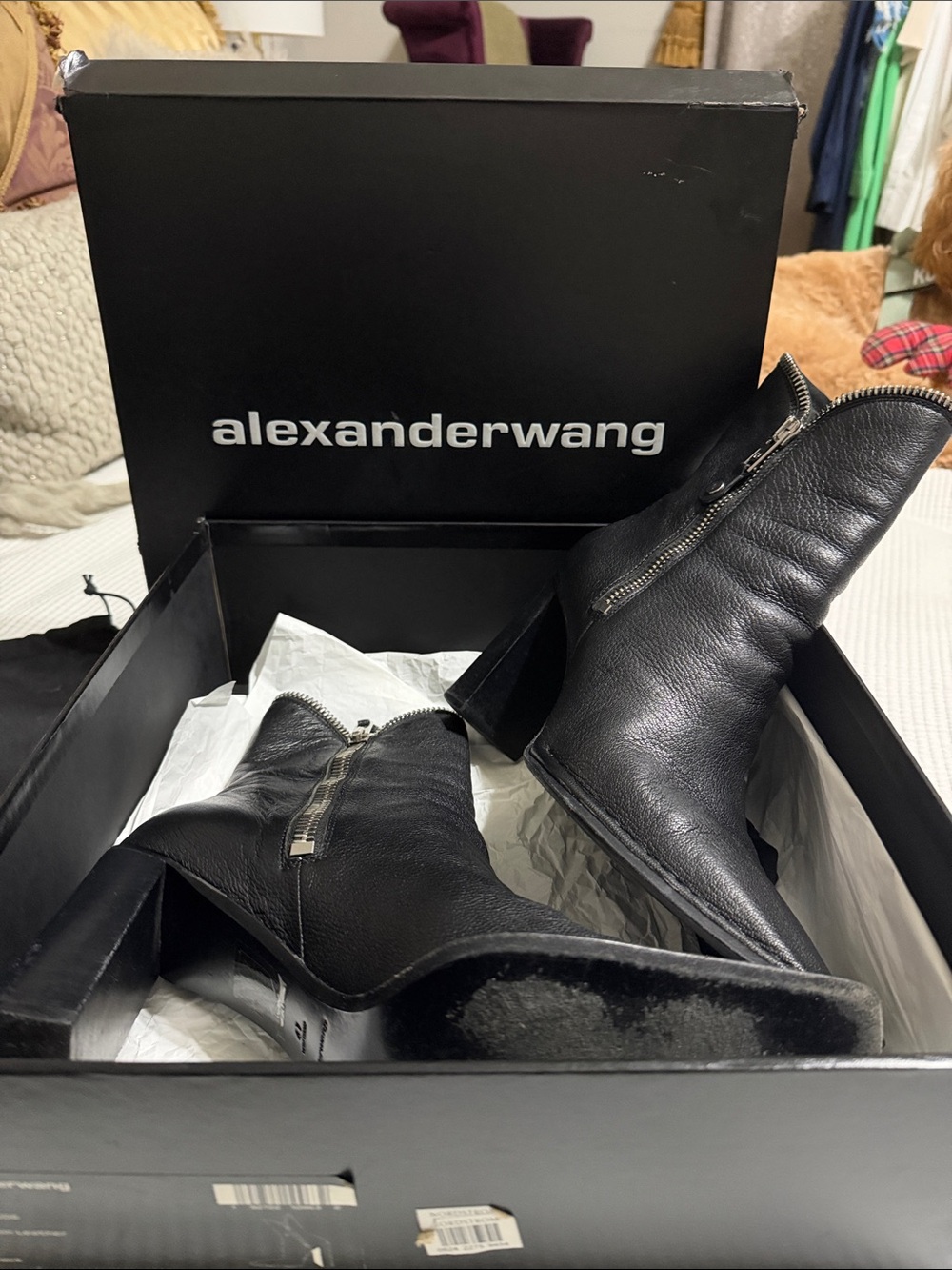Alexander Wang Black Leather Zip-Front Ankle Boots